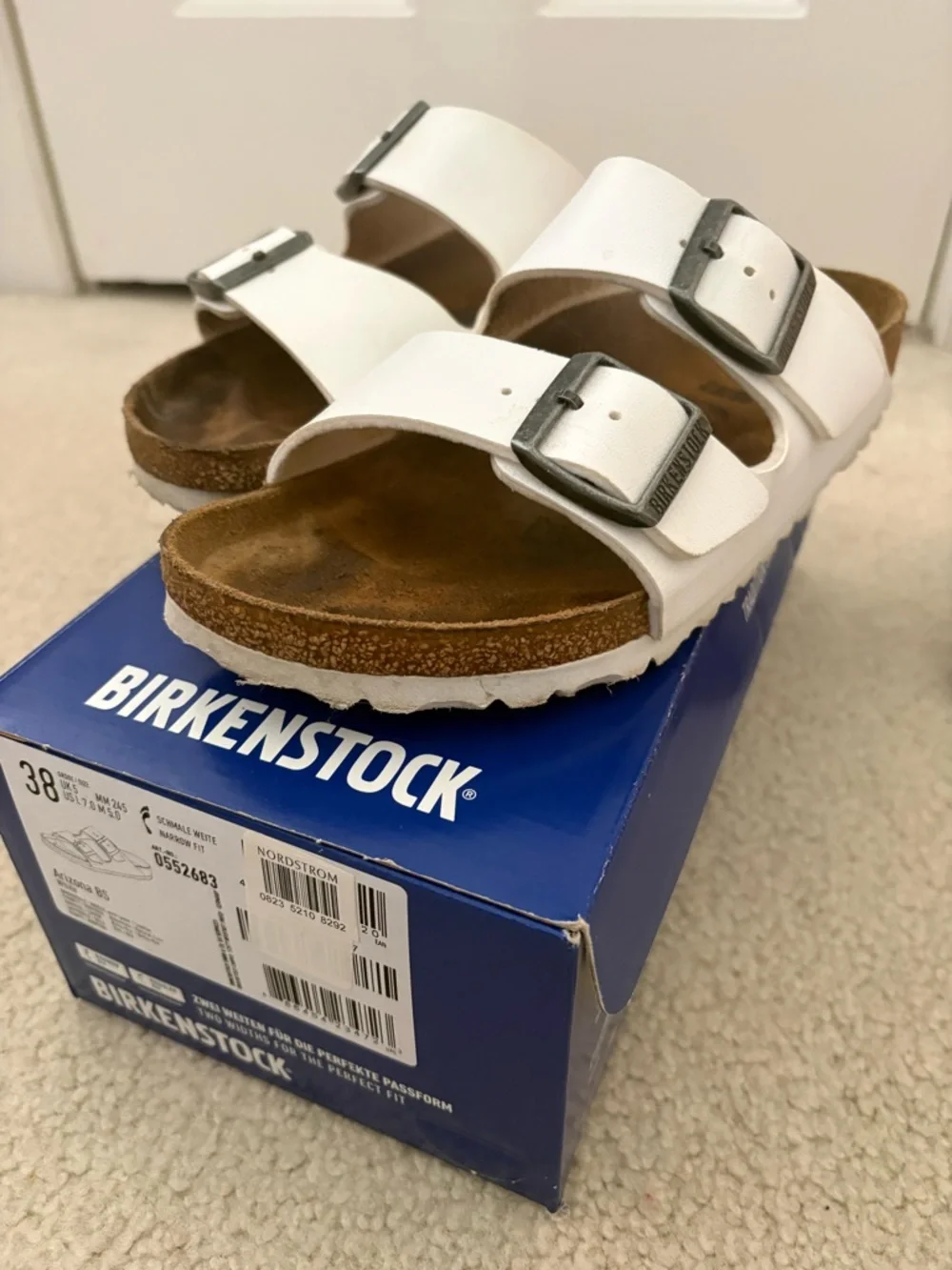 Birkenstock White Arizona Two-Strap Sandals with Silver Buckles - Picture 2 of 4